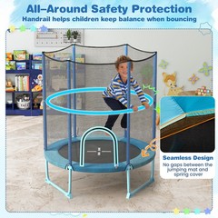 60” Trampoline for Kids w/ Safe Guardrails Foamed Handle No Gap Design Blue