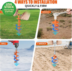 Ground Anchor Screw in Heavy Duty Spiral Trampoline Anchors 4 Pack Orange 15In