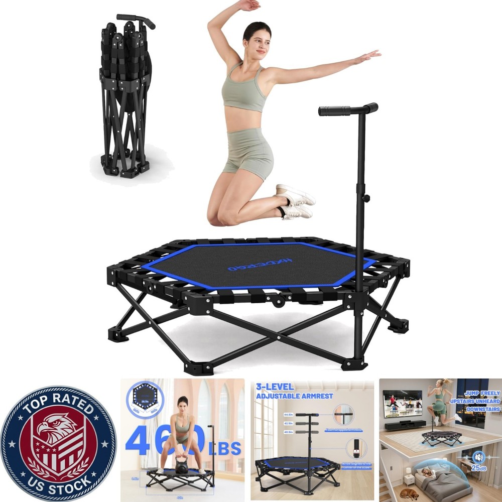 Quiet & Safe 42” Trampoline with Adjustable Handle – Perfect for Home Workouts
