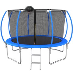 12 Ft Trampoline Pumpkin-Style Safety Net With Basketball Hoop