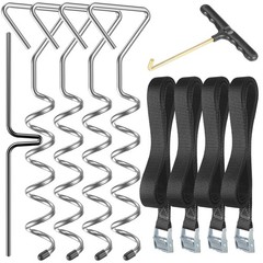 4 Piece Heavy Duty Trampoline Anchor Set Corkscrew Shaped, Stainless Galvanized …