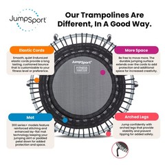 JumpSport 350i 39″ Fitness Trampoline and Handle Bar with 30 Adjustable Bungees