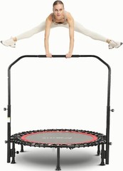 40″ Folding Mini Exercise Trampoline with Adjustable Handle Round Jump Rebounder