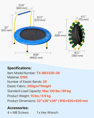 Mini Foldable Trampoline for Kids, 3FT/36 inches – Baby Trampoline for Toddlers
