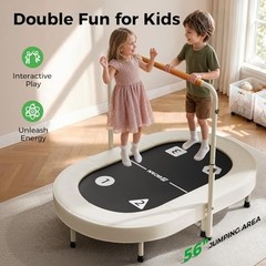 56IN 2-Person Kids Trampoline, Safe-Elastic Band Foldable Frame White