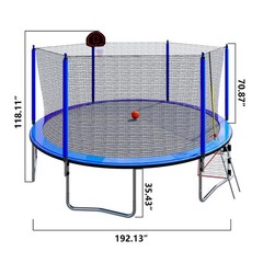 16FT Outdoor Trampoline w/Basketball Hoop Inner Safe Enclosure Soccer Goal Blue