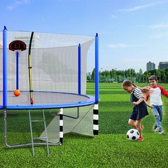 16FT Outdoor Trampoline w/Basketball Hoop Inner Safe Enclosure Soccer Goal Blue