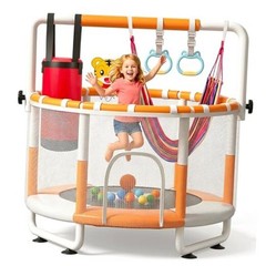 55″ Kids Indoor Trampoline with Safety Net, Adjustable White (Powder-Coated)