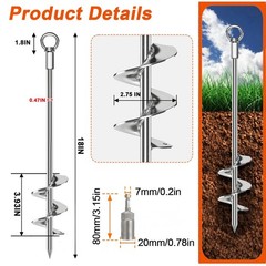6 Pack 18” Ground Anchors Screw in Heavy Duty 12mm Solid Steel, 3″ Spiral Bl…