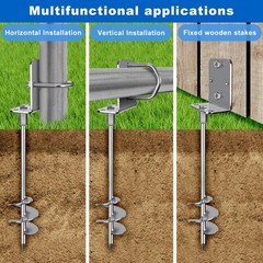 30″ Heavy Duty Screw in Ground Anchors Kit 3″ Spiral Earth Stakes Yard