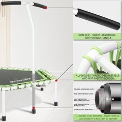 48” Fitness Trampoline with Adjustable Handle Bar, Silent Trampoline Bungee