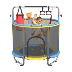 60″ Trampoline for Kids, 500lbs Capacity Indoor Outdoor Toddler Yellow-Blue