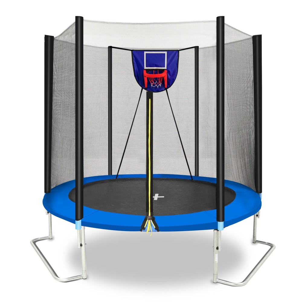 YC 8FT Trampoline Outer Net w/Basketball Board Ball Inflator for Outdoor Garden