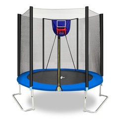 YC 8FT Trampoline Outer Net w/Basketball Board Ball Inflator for Outdoor Garden
