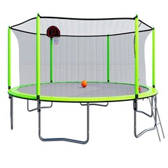 15FT Trampoline w/ Basketball Hoop Inflator Outdoor Trampoline for Kids Toddler