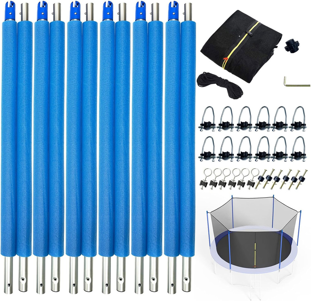 14 FT Trampoline Replacement Net with Poles, Trampoline Net Poles with Clamps an