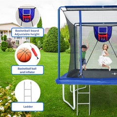 8 by12FT Rectangle Trampoline with Basketball Board Ball Inflater Ladder Outdoor