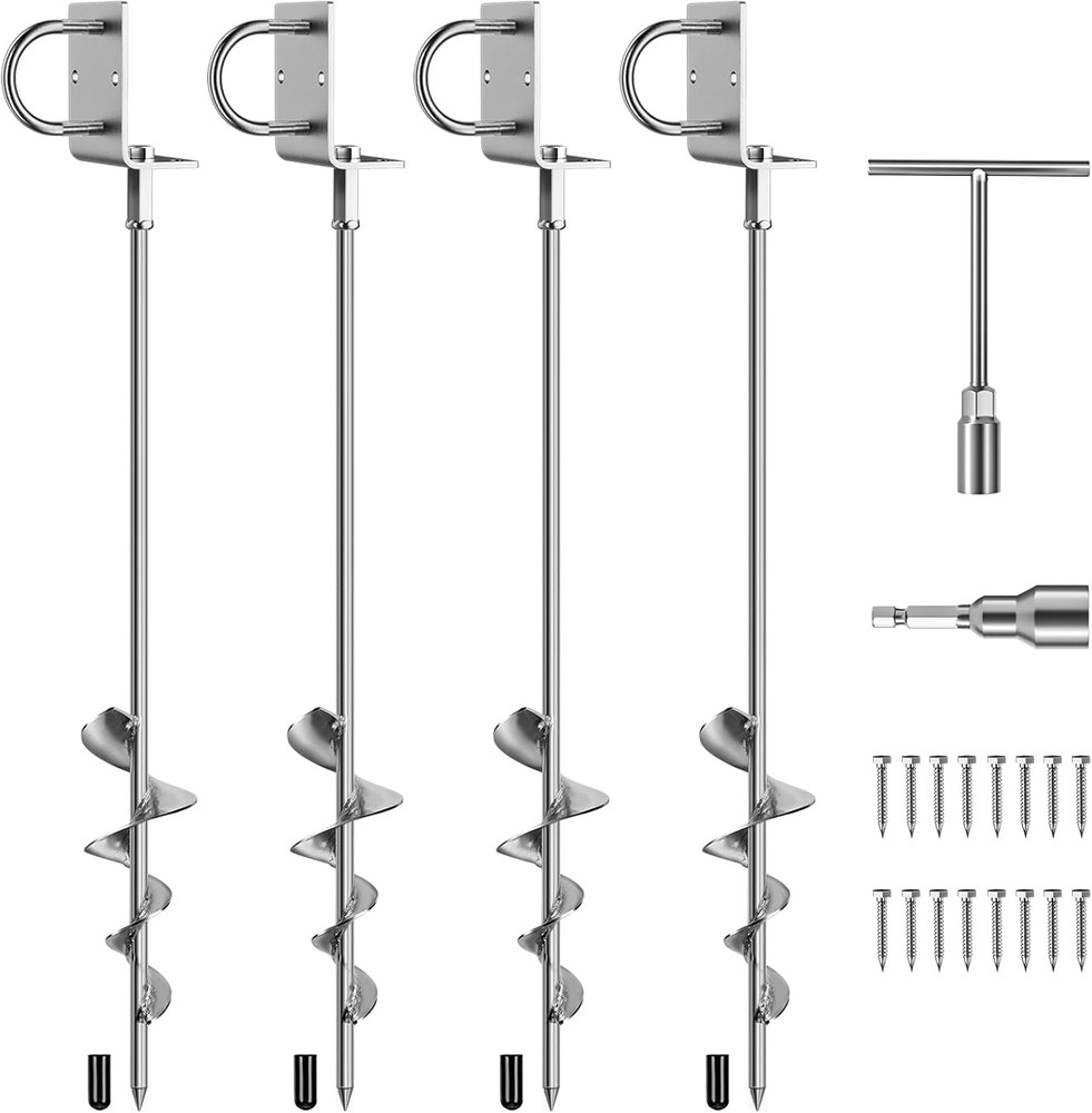 28″ Heavy-Duty Ground Anchors Kit for Trampolines and Sheds, 4-Pack