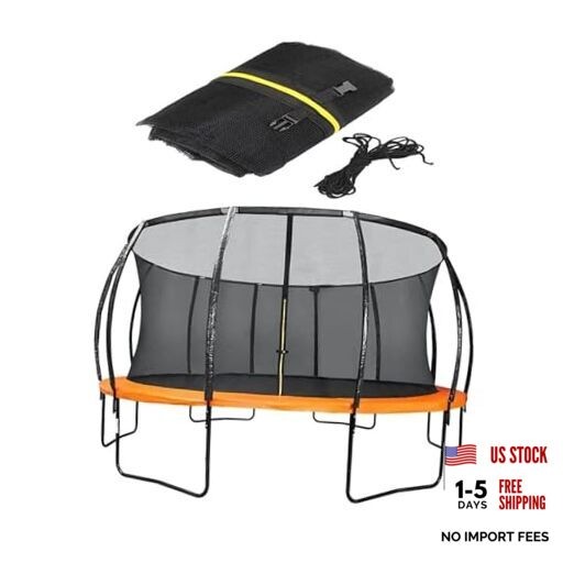 Trampoline Safety Net Replacement, with Zippers and 12 FT – 8 poles Black