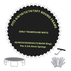 Trampoline Replacement Mat, 6/8/10/12/14/15Ft 14FT 72V rings 6.5inch Black