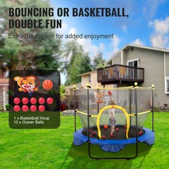 VEVOR 5FT Trampoline for Kids Toddler Trampoline & Enclosure Net Basketball Hoop