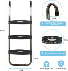 Trampoline Ladder, 3-Step Trampoline Steps with Horizontal Wide Steps, Skid-Proo