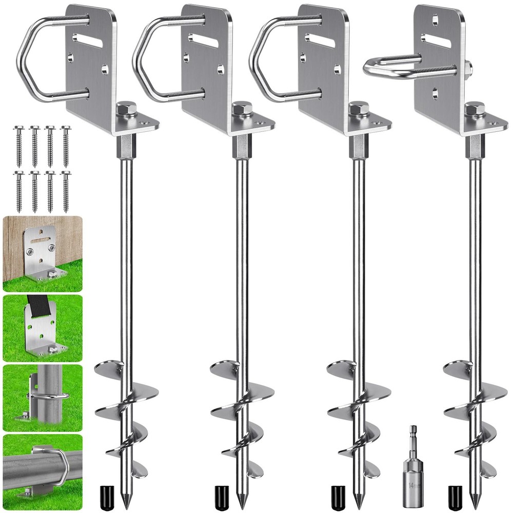 4 Pack 30″ Ground Anchors Screw in Mobile Home Anchors Kits 2.8″ Wide Tapered…