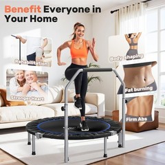 48-Inch Foldable Mini Trampoline with Adjustable Handle – Max 440lbs Capacity