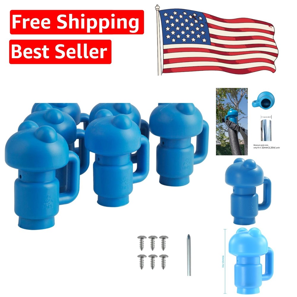 6 Pack Trampoline Enclosure Pole Caps – Secure Blue Net Hooks for 1.26″ Poles
