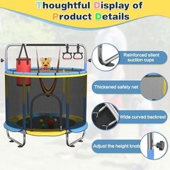 60″ Trampoline for Kids, 500lbs Capacity Indoor Outdoor Toddler Yellow-Blue