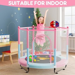 60″ Trampoline Kids 5 FT Indoor & Outdoor Toddler Baby Trampoline W/ Basketball