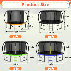 8FT 10FT 12FT 14FT 16FT Trampoline Outdoor, Trampolines for Kids & Adults, Pumpk