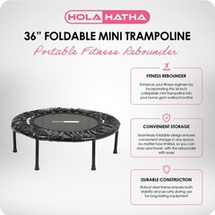 HolaHatha 36 Inch Foldable Mini Trampoline Fitness Rebounder w/Adjustable Handle