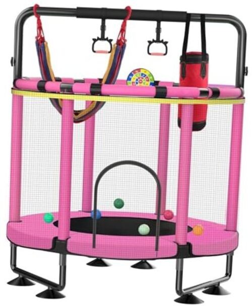 Trampoline for Kids, Upgrade Full Anti-Rust 440lbs Indoor Outdoor 60 A2-pink