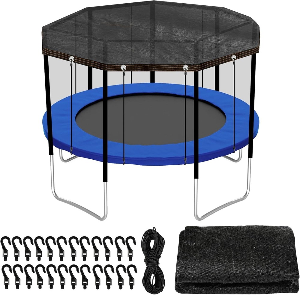 Trampoline Cover Black Round 90% Sunblock Shade Cloth 12FT Trampoline Top Sha…