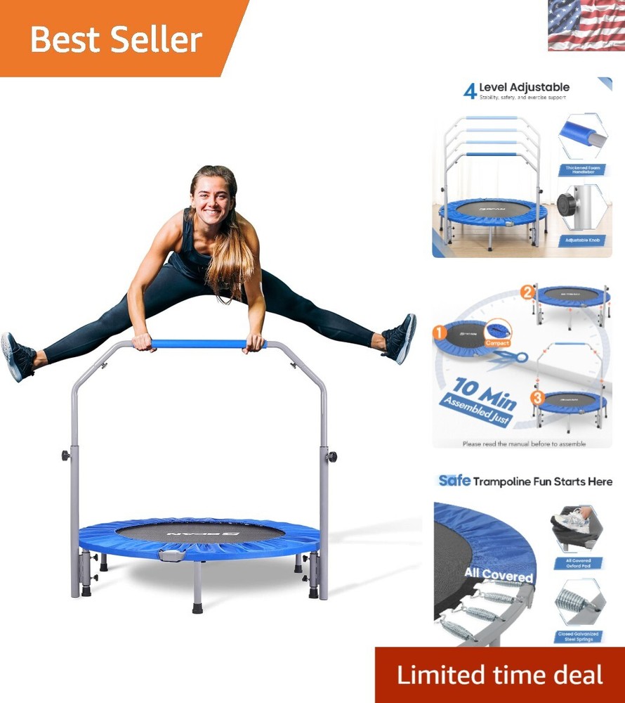 Portable 40″/48″ Mini Trampoline with Adjustable Bar – Perfect for Home Gym