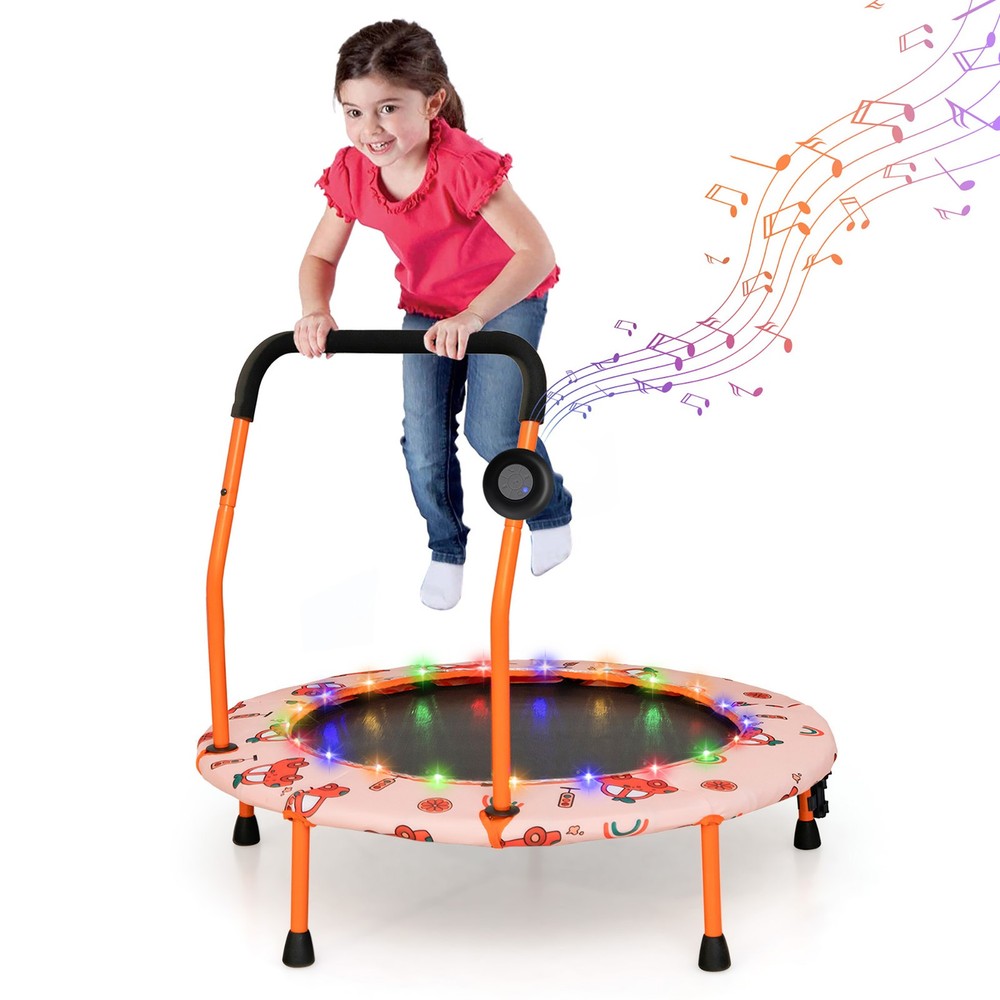 36” Mini Toddler Trampoline w/ LED Bluetooth Speaker Detachable Handle Kids