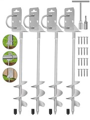 4 Pack Ground Anchors Screw in Shed Earth Anchor Stakes Set with Brackets &Drill