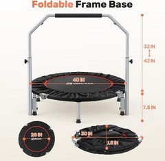 40-Inch Foldable Mini Trampoline for Adults, 330/440lbs Max Load, Black