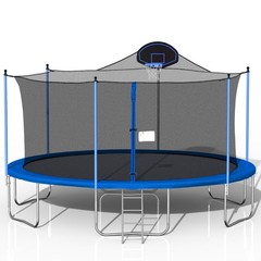 16ft Large Outdoor Trampoline with Basketball Hoop Safety Net for Kids & Adult