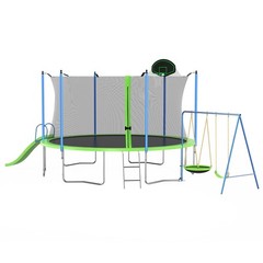 12FT Trampoline w/Slide and Swings, ASTM Approved Large Recreational Trampoline