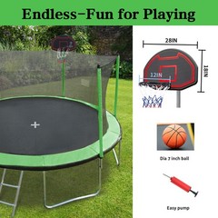15FT Trampoline with Basketball Hoop Inner Safety Enclosure for Outdoor Garden