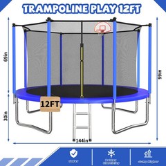 12ft Trampoline with Basketball Hoop, Safety Enclosure Net & Ladder