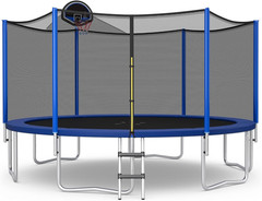 Kids Trampoline with Enclosure, Basketball Hoop & Pump – ASTM Approved 12FT-16FT