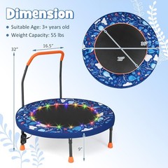 36” Toddler Trampoline W/ Lights Folding Springless Small Kids Rebounder