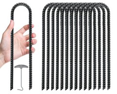 12 Pack Trampoline Stakes, 12 Inch,U Shaped, Black, Galvanized,High Wind Anchors