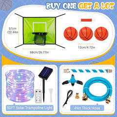 Trampoline Accessories Kit Kids,Basketball Hoop with 3 Mini Basketballs,50Ft
