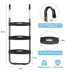 Trampoline Ladder 3-Step 220Lbs Capacity Universal Hook UV Treated Steel