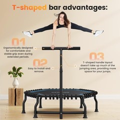 50″ Rebounder Trampoline for Adults- 2026 Foldable Mini Trampoline Bar- Exercise