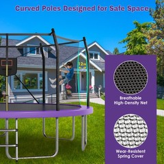 14ft Outdoor Trampoline with LED Lights and Basketball Hoop for Kids & Adults